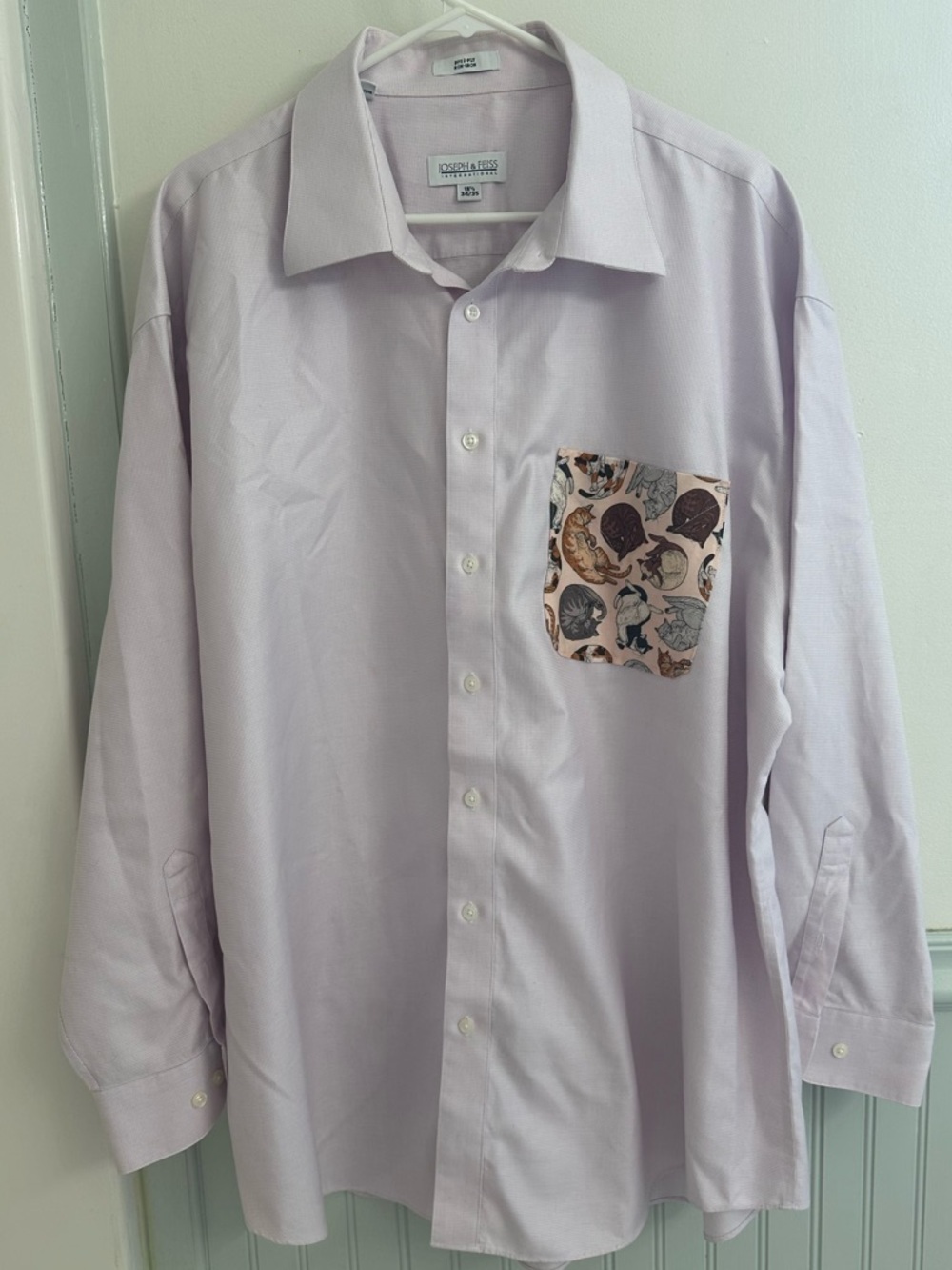 Upcycled Joseph & Feiss Pink Dress Shirt with Cat Pocket